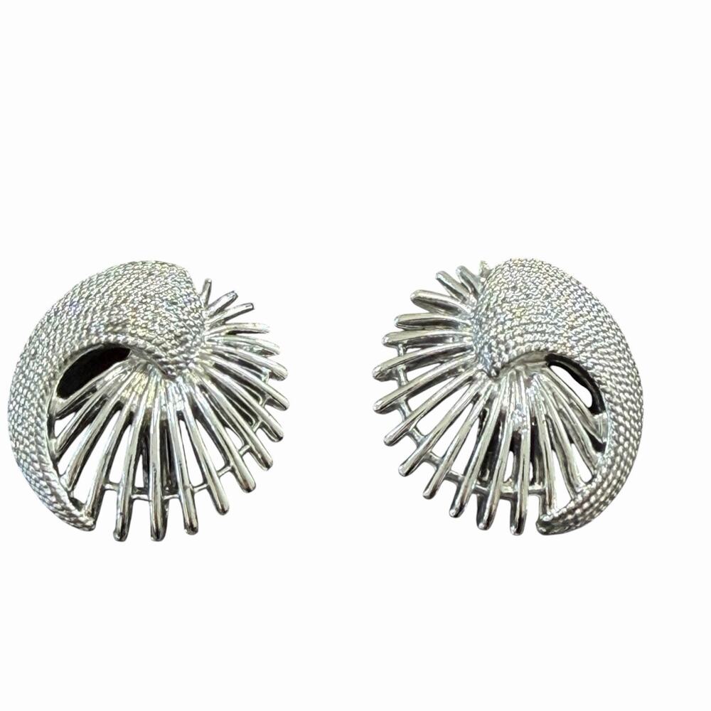 Vintage Sarah Coventry Round Spikey Silver Tone Textured Button Earrings Clip On